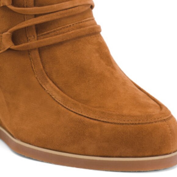 NEW CECELIA NEW YORK Suede North Star Faux Fur Wedge Boots Chestnut 667tn - Picture 4 of 5